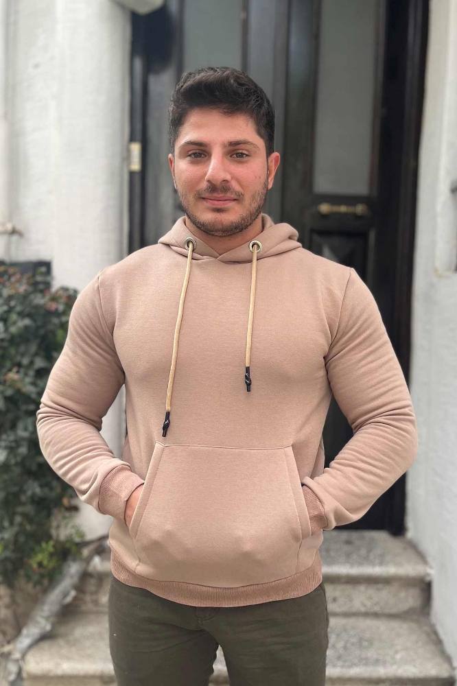 Hoodie 3 iplik Şardonlu  Erkek Sweatshirt- Camel